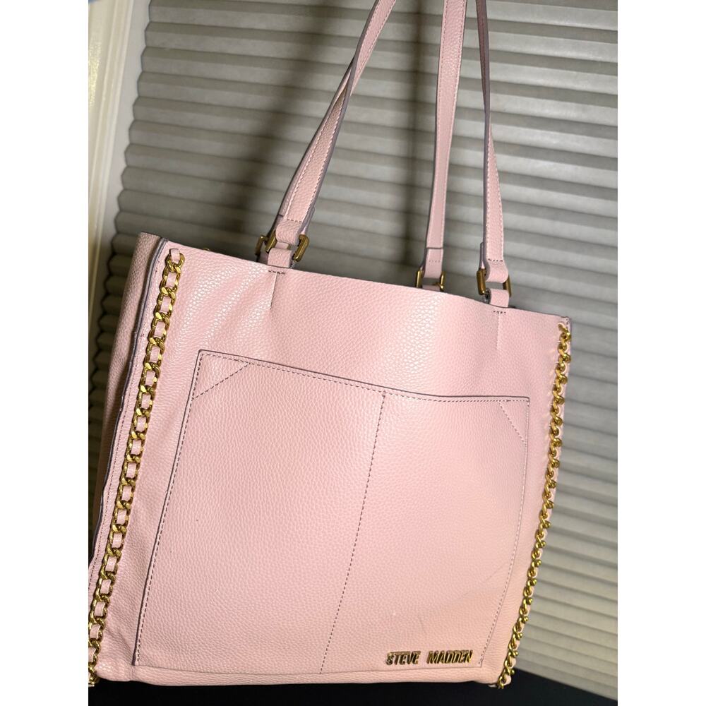 Steve Madden Pink Pebbled Tote Bag Gold Chain Shoulder Purse Wallet Set Large